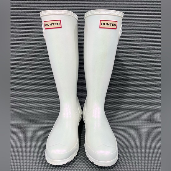 Hunter Classic Tall Girls Sz 5 Rain Boots Silver Metallic Waterproof Rubber Boot - Picture 3 of 10
